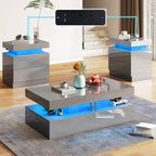 AMERLIFE 3-Piece High Gloss Coffee Table Set with LED Lights