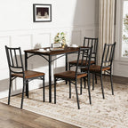 Dining Table Set for 4, Industrial Kitchen Table Set with 4 Upholstered Chairs, Metal Table and Chairs Set for Kitchen, Dining Room, Living Room, Walnut
