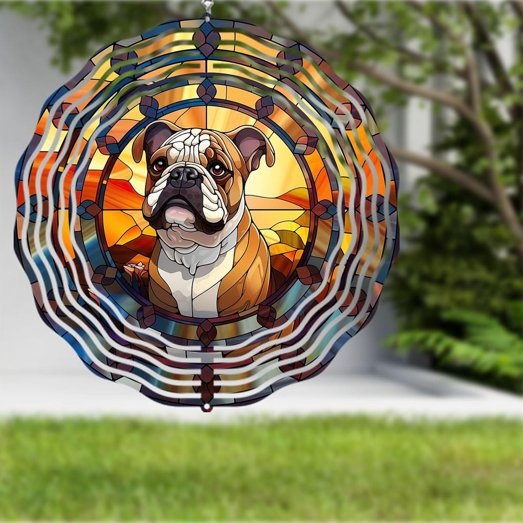 Bulldog Dog Wind Spinners Outdoor Dog Memorial Gifts, 3D Metal Kinetic Hanging Garden Wind Spinner, Spinner Decor, Wind Sculptures for Outdoor & Indoor, Window, Yard Decor (Bulldog 1)