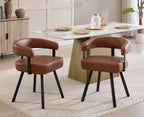 Shunzhi Brown Upholstered Leather Dining Chairs Set of 4 Modern Barrel Dining Room Chairs Comfy Kitchen Chairs Armless PU Side Chair with Curved Back for Living Room/Restaurant