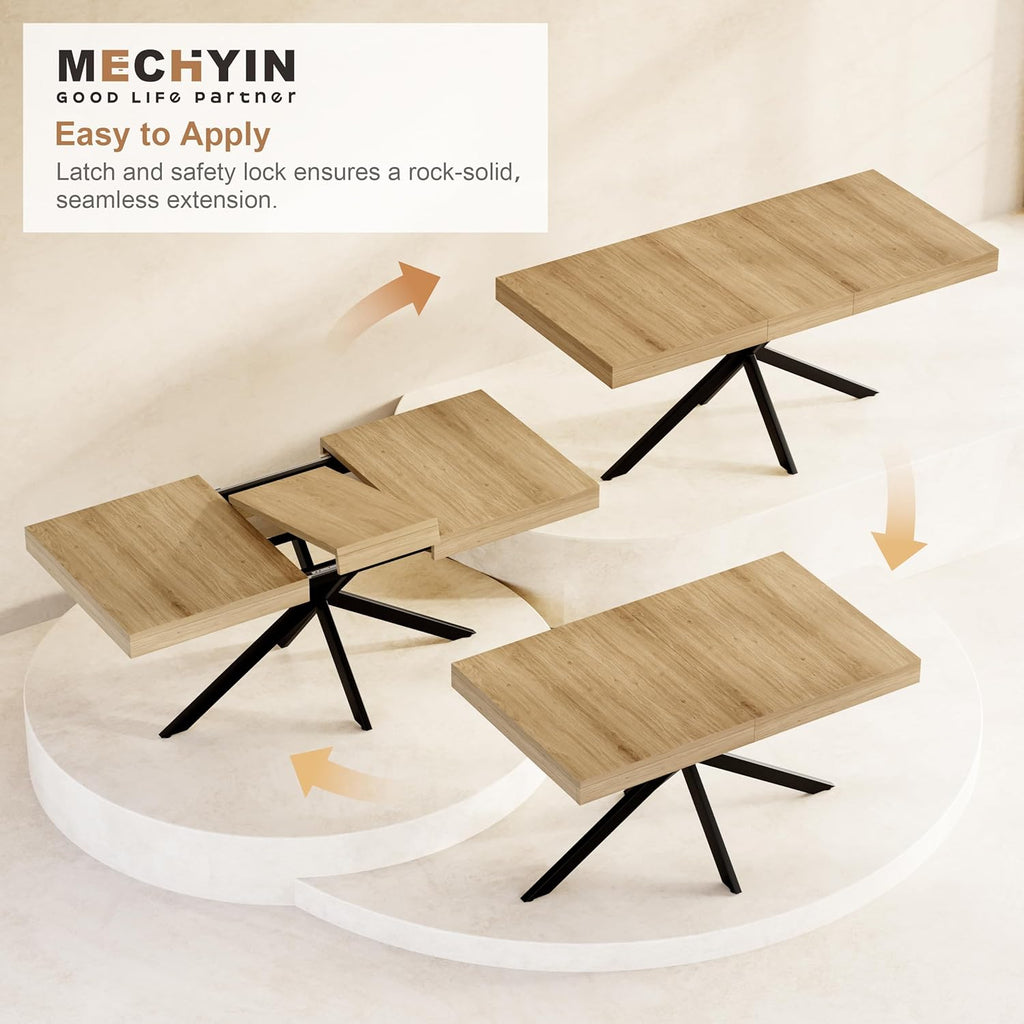 MECHYIN 55''-70.9'' Extendable Dining Room Table for 4-6-8, Rectangle Expandable Dining Table with Removable Leaves Space Saving, Kitchen Table with Hidden Storage for Kitchen Dining Room Office,Oak