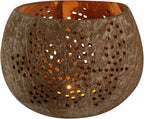 Restaurantware-Coco Casa 4 x 3.3 Inch Coconut Shell Candle Holders, 10 Reusable Tealight Holders - Candle Not Included, Leaf Pattern, Brown Coconut Bowls For Candles, Handcrafted