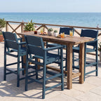 6 Pack Outdoor Bar Stools, HDPE Patio Bar Chairs with Armrests & Footrest, Weather Resistant All-Weather Counter Height Chairs for Outdoor Deck, Backyard, Poolside,Blue