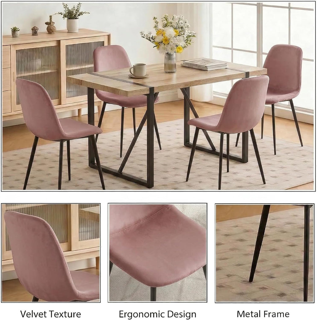 YYQ 55" Dining Table Set for 4, Modern Rectangle Wood Dining Table, Kitchen Table Chairs Set of 4, 5 Pieces Dining Table Set for Kitchen Dining Room