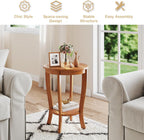 Giantex Round End Table Set of 2, Retro Nightstand with Storage Shelf & Solid Wood Legs, 24.5" Accent Side Table for Small Spaces, Wood Night Stand for Living Room Bedroom, Light Brown