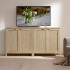 SICOTAS Rattan Sideboard Buffet Cabinet with Large Storage : Boho Credenza Coffee Bar Cabinet with Adjustable Shelves, Farmhouse Console Table for Kitchen, Living Room, Entryway, Natural, 2 Pieces