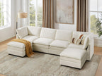 VANOMi U Shape Modular Sectional Sofa Couch for Living Room, Oversized Modern Sleeper Cloud Couch with Deep Seat Double-Layer Thick Cushion Ottoman, Convertible Upholstered Sofa Set, Ivory White