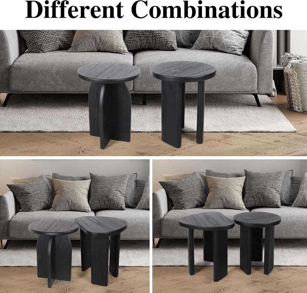 Oakrain End Table with Pedestal, Wood Side Table Bedside Sofa Couch, Modern Nightstand for Bedroom, Small Round Coffee Table for Living Room Office Balcony, Black