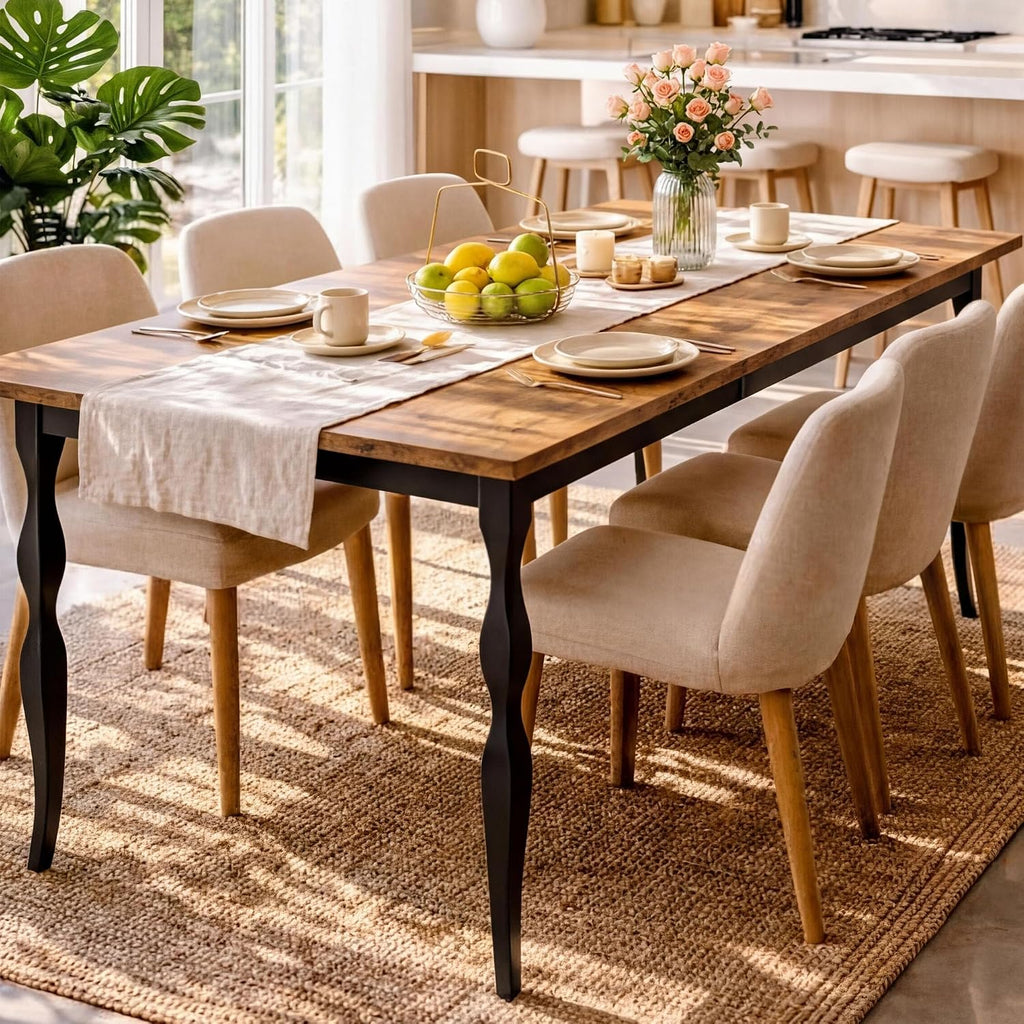 Garvee 79-Inch Modern Farmhouse Dining Table, Large Rectangular Kitchen Table for 6-8 People, Sturdy Wood Top with Unique Legs, Scratch-Resistant Dining Room Furniture for Party, Big Family, Brown