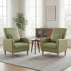 COLAMY Accent Chairs Set of 2, Faux Leather Living Room Chairs with Back Pillow & Solid Wood Legs, Mid-Century Modern Chairs, Comfy Upholstered Armchair for Living Room, Bedroom, Light Green