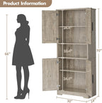 GarveeHome Tall Storage Cabinet, 70 in Kitchen Pantry Cabinet with Doors and Adjustable Shelves, Rustic Wooden Cupboard for Dining Room, Living Room,Gray
