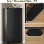 IRONCK Corner Cabinet, 72" Kitchen Pantry Cabinet, 6-Tier Freestanding Farmhouse Pantry with 2 Adjustable Shelves, 240°Swivel Doors, 2 Doors Storage, Spacious Hutch for Kitchen, Living Room, Black