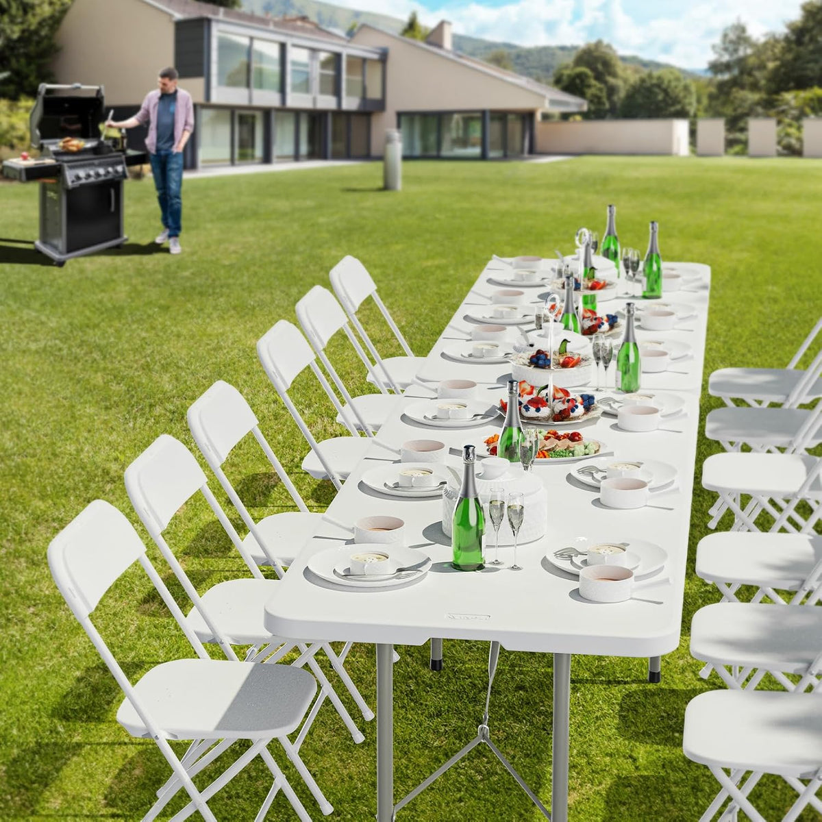 VINGLI 6-Foot Portable Plastic Folding Table,Rectangular HDPE Tabletop Foling Table for Indoor and Outdoor Use with Carrying Handle,White 2 Pack