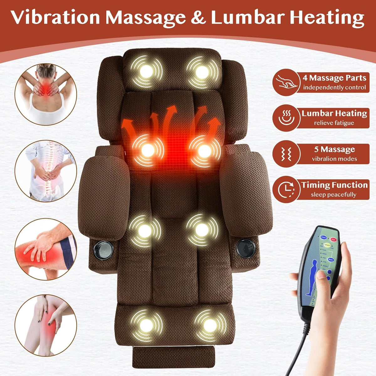 3 Motor Large-Wide Lift Chair, Infinite Position, 180° Lay Flat, Power Lift Chairs Recliners for Elderly Big and Tall, Massage & Heat, Extended Footrest (Deep Brown, Large Wide)