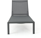 Christopher Knight Home Cape Coral Outdoor Aluminum Chaise Lounges with Mesh Seat, 2-Pcs Set, Grey / Dark Grey