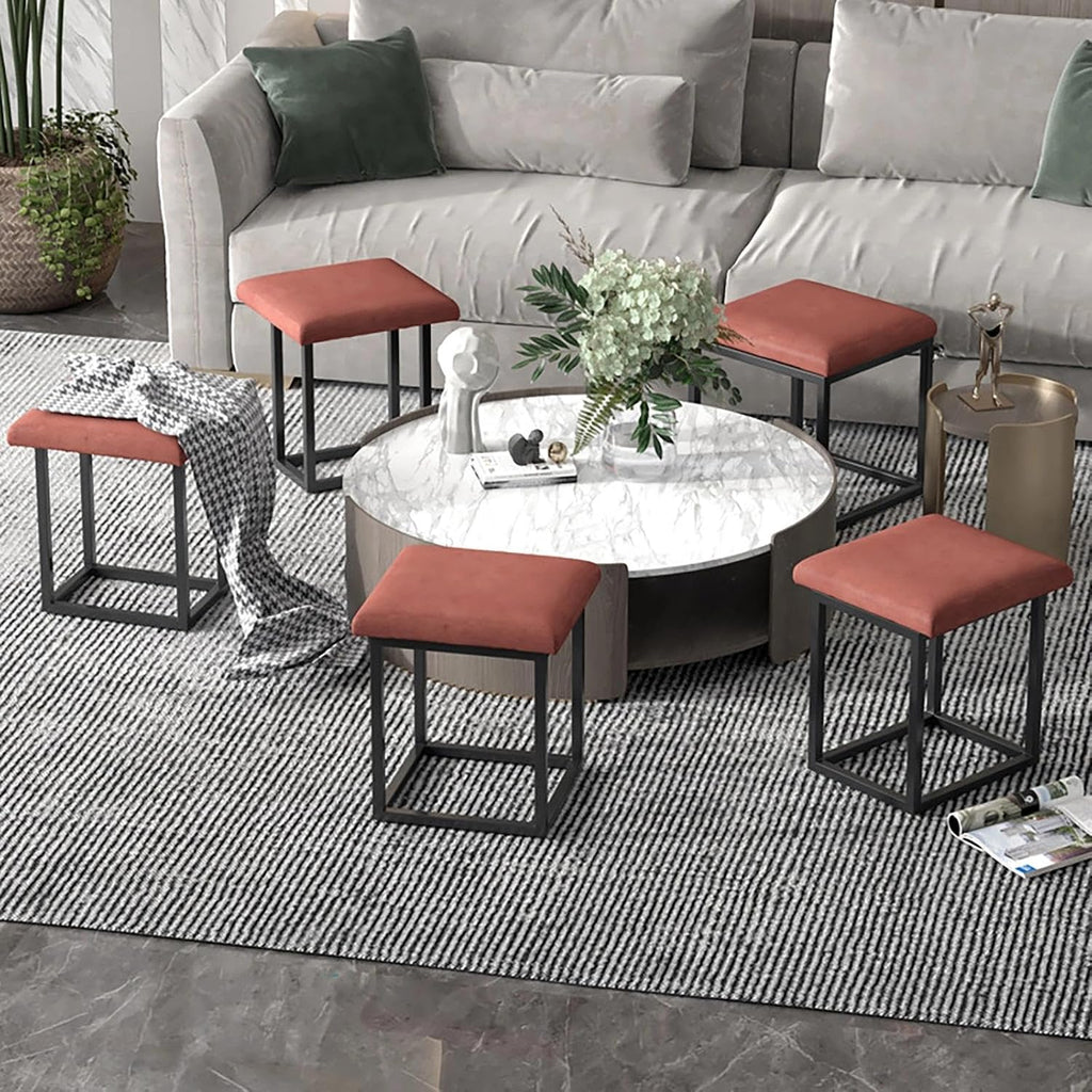 Square Multi-Functional Footstool with Wheels, 5-in-1 Entryway Storage Stool, Easily Disassembled and Assembled, Suitable for Living Room and Bedroom.(Orange-red)