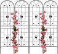4 Pack Metal Garden Trellis 86.7" Black Fence Rustproof Garden Trellis for Climbing Plants Support Roses Flower Outdoor Lawn, Black