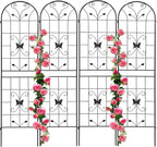 4 Pack Metal Garden Trellis 86.7" Black Fence Rustproof Garden Trellis for Climbing Plants Support Roses Flower Outdoor Lawn, Black