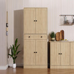 Furnify Kitchen Pantry Storage Cabinet, 71" H Farmhouse Pantry Cabinet with 4 Doors & Drawer, Freestanding Cupboard with Adjustable Shelves, Rustic Wood Cupboard for Kitchen, Dining Room, Natural