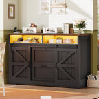 SEDETA 47.2" File Cabinet, 2 Drawers Filing Cabinets for Home Office fit Legal/Letter/A4 File, Farmhouse File Cabinet with Barn Door & Power Outlets, Printer Stand with Storage & LED Lights, Black