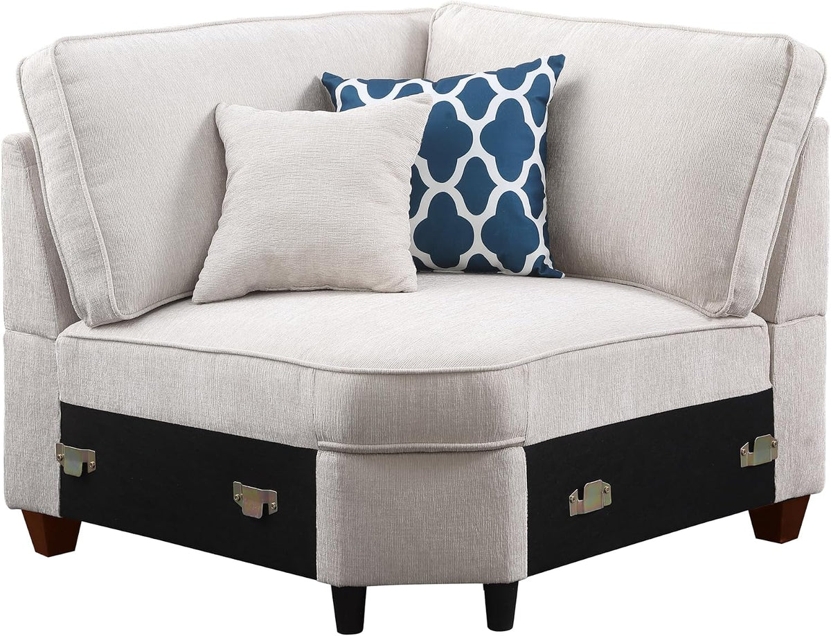 YOPTO 127" L-Shaped Sectional Couch with Movable Ottoman & 6 Throw Pillows,7 Seat Chenille Upholstered Sofa W/2 Cup Holder,USB Port & Hidden Storage Box,DIY Combination,for Living Room,Apartment,Beige