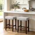 CHUN YI Bar Stools Set of 2, 24 Inch Counter Height Saddle Stools with Nailhead Trim, Backless Upholstered Barstools for Kitchen Island with Wooden Legs, Light Grey, 2 Pack