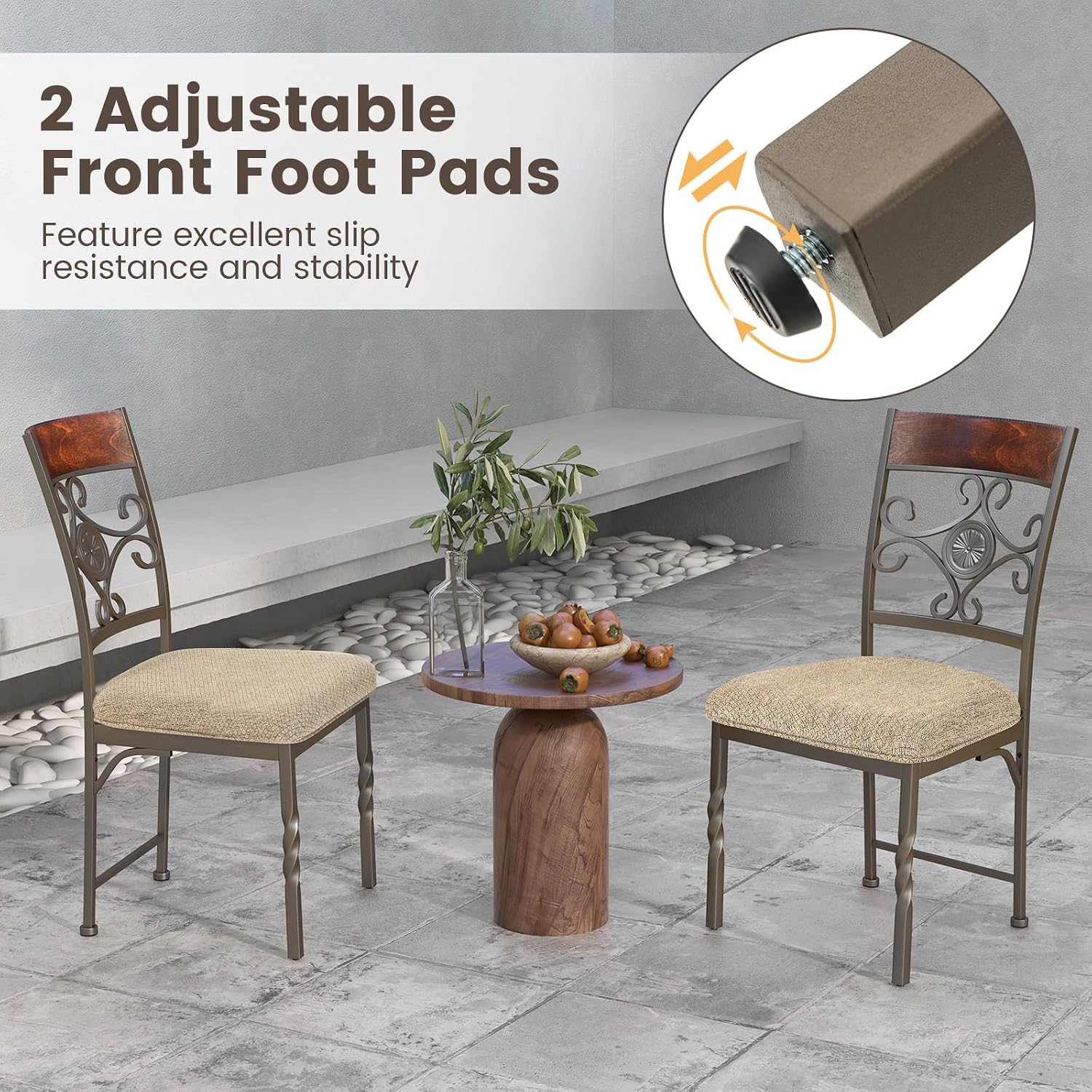 GOFLAME Dining Chairs Set of 2, Upholstered Kitchen Chairs with Padded Seat & Ergonomic Backrest, Farmhouse Armless Side Chairs with Metal Frame for Dining Room, Restaurant, Brown