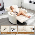 450lbs Oversized Power Recliner Chair for Big and Tall Adults, 52" Extra Wide Electric Recliner with USB & Type-C Ports, Chenille Fabric Single Sofa Chair for Living Room & Bedroom (Beige)
