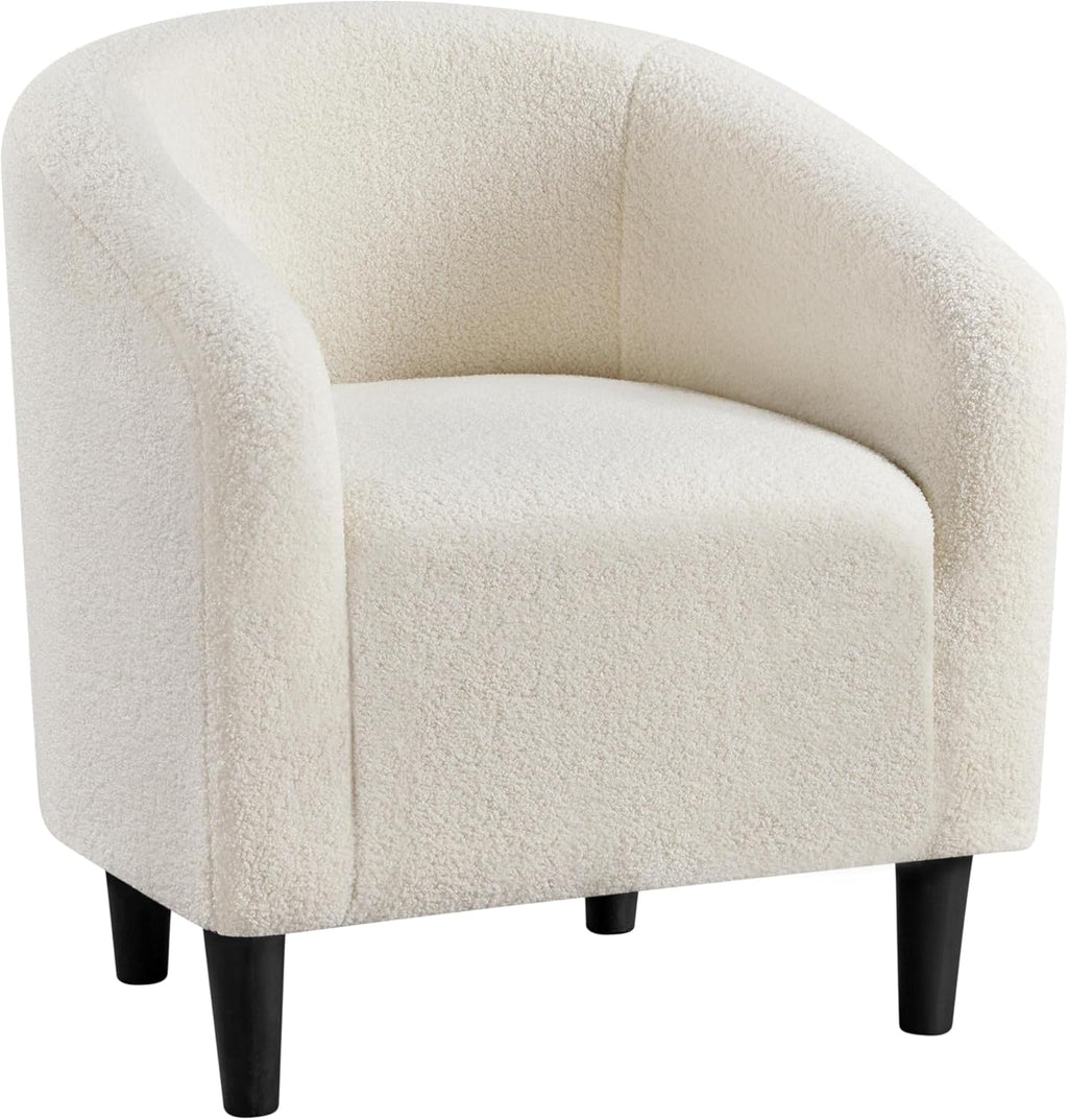 Yaheetech Small 25.5in Wide Sherpa Barrel Accent Chair for Bedroom, Ivory | Compact Cozy Barrel Chairs with a Curved Silhouette, Upholstered Furry Armchair for Small Spaces, Living Room Bedroom Corner