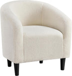 Yaheetech Small 25.5in Wide Sherpa Barrel Accent Chair for Bedroom, Ivory | Compact Cozy Barrel Chairs with a Curved Silhouette, Upholstered Furry Armchair for Small Spaces, Living Room Bedroom Corner