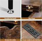 TooCust End Tables Living Room Set of 2, Side Table with Charging Station Flip Top, 11"D x 24"W x 23"H, Narrow Side Table with 5.3" Deep Drawer, Couch End Tables Set of 2, Steel X-Frame, Rustic Brown