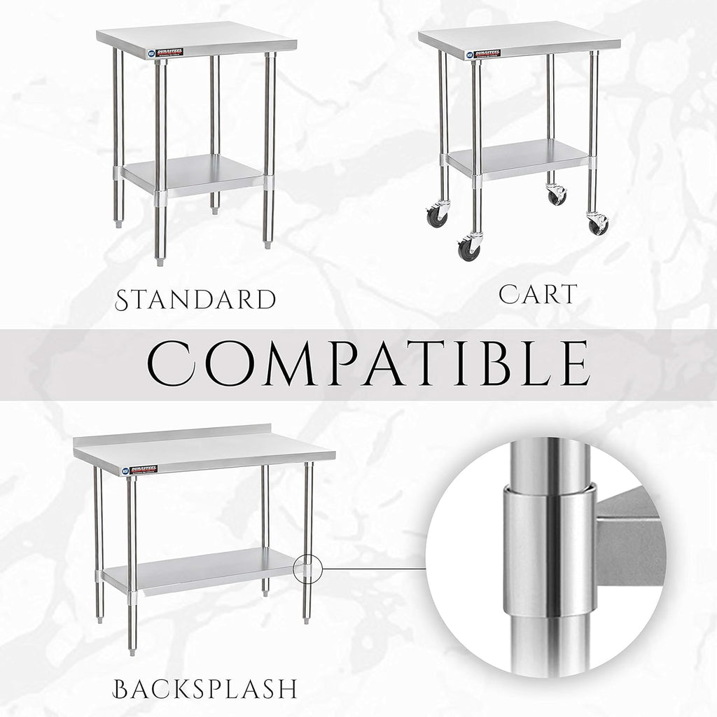 DuraSteel Galvanized Under Shelf for Work Tables - Extra Adjustable Lower Shelf for 24" x 48" Stainless Steel and Wooden Worktables - Fits for use in Restaurant, Warehouse, Home, Kitchen, Garage