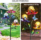 Solar Lights Outdoor Decorative Lotus Flowers Wind Spinner Garden Stake with LED Crackle Balls Solar Wind Sculpture Yard Art Decor for Patio, Lawn & Garden