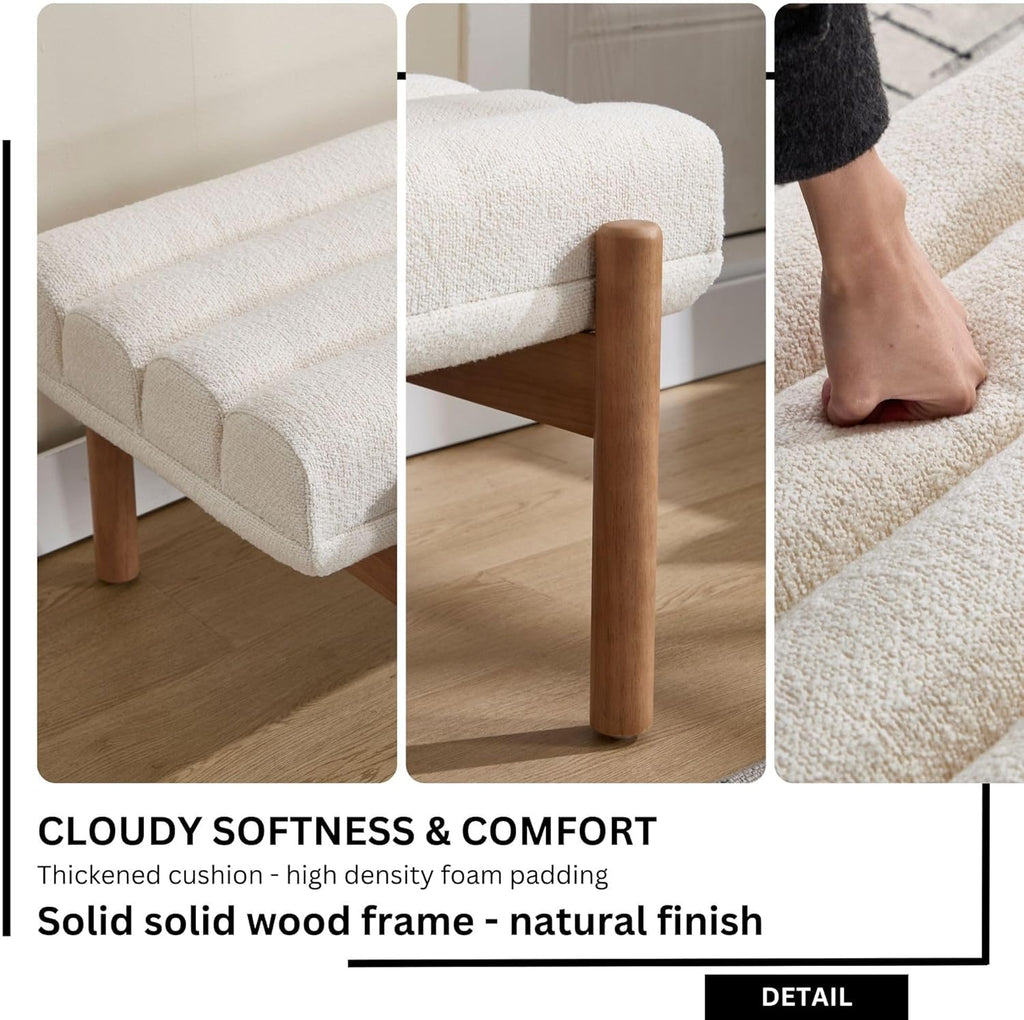 BESTANO Modern Upholstered Bedroom Bench End of Bed, Comfy Modern Entryway Bench Solid Wood Frame, 47" Indoor Bench for Hallway Dining Living Room, Beige Chenille