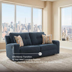 Signature Design by Ashley Danum Modern Manual Pull Tab Reclining Sofa with Tufed Back Cushion, Blue