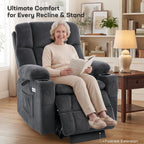 Tami Tami Dual Motor Power Lift Chair Recliner for Elderly with Massage and Heat, Infinite Position Electric Lift Recliner with Adjustable Headrest, USB (T6015 - Plush Fabric, Dark Gray, Medium)