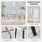 JUFU Acrylic Dining Chairs Set of 4, Modern Clear Chairs with Transparent Seat, Ergonomic Acrylic Side Chairs with Black Metal Legs for Dining Room, Kitchen, Living Room