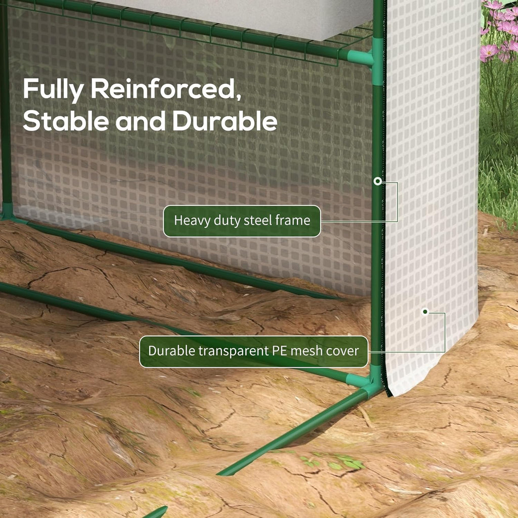 Outsunny 8' x 6' x 7' Walk-in Greenhouse, PE Cover, 4-Tier Shelves, Steel Frame Hot House, Roll-Up Zipper Door for Flowers, Vegetables, Saplings, Tropical Plants, White
