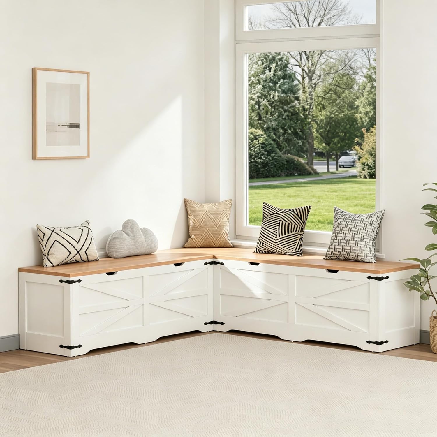 Godchoices Kitchen Breakfast Nook Bench, L Shape Corner Storage Bench, Farmhouse Corner Dining Bench with Hidden Storage for Dining Room, Living Room, Entryway