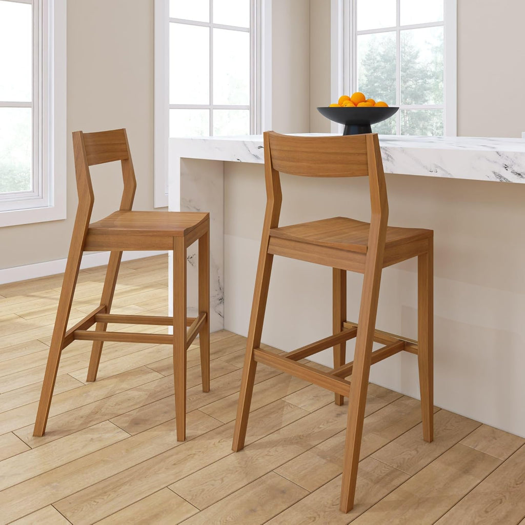 Plank+Beam Modern Bar Height Chairs, 44 Inch, Set of 2 Solid Wood Dining Chairs for Home Bar, Kitchen, Contemporary Seating for Dining Room, Pecan