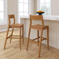Plank+Beam Modern Bar Height Chairs, 44 Inch, Set of 2 Solid Wood Dining Chairs for Home Bar, Kitchen, Contemporary Seating for Dining Room, Pecan