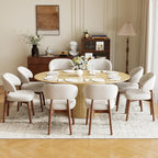 MALOL 47"-63" Extendable Round to Oval Dining Table Chairs Set for 4-8, Modern Wooden Kitchen Table and Chairs with Hidden Storage and Fluted Design for Dining Room/Small Space(Natural Wood and Brown)