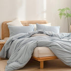 BESTOUCH Duvet Cover Set 100% Washed Cotton Linen Feel Super Soft Comfortable Chic Lightweight 3 PCs Home Bedding Set Solid Cornflower Blue Super King Plus