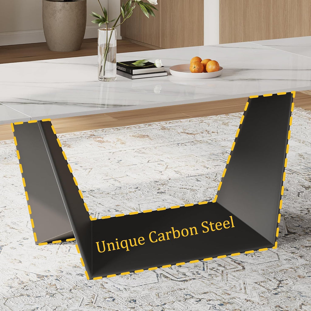 Modern Expandable Dining Table - 63" to 95" Extendable Dining Room Table for 6-12, Glossy White Sintered Stone Top with Black Carbon Steel Base, Easy Assembly Kitchen Table Only