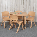 Flash Furniture 24 in Plastic Square Activity Table with 4 Chairs, Natural | Height Adjustable Table, Plastic, Durable Construction, Commercial Use