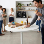 Small Round Pedestal Dining Table for 2-23.6" Modern White Kitchen Table with Sturdy Metal Cross-Leg Base, 1-Inch Thick Waterproof MFC Top, Space-Saving Bistro Table for Apartment, Studio, Breakroom