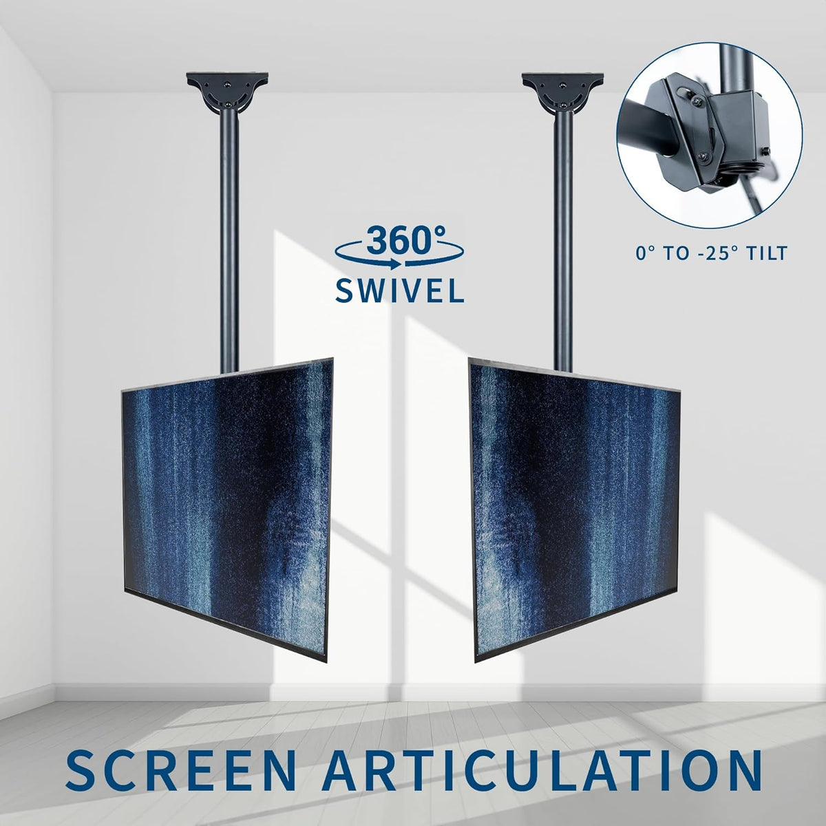 VIVO Black TV Ceiling Mount for 37 to 90 inch Screens, MOUNT-VC90-10 | Full Swivel, Telescoping Height Adjustment, 10ft Extension Pole, Fits Pitched/Vaulted Roof, Max VESA 800x400mm, Holds 110 lbs