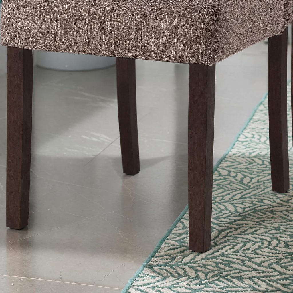 Upholstered Dining Chair Modern Stylish Kitchen Diner Fabric Set of 4 | Fabric Silver Nailhead Trim & Wood Legs, High Back, Living Room Restaurant Farmhouse Cafe, Mid Century Accent