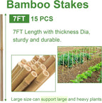 Garden Stakes 7FT, Natural Bamboo Stakes 7 Feet, 3/4" D Thicker Heavy Duty Plants Stakes 15 Pack for Tomatoes, Beans, Flowers, Potted and More Climbing Plants