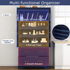 72.6" Farmhouse Kitchen Pantry Cabinet with 3 Pull-Out Trays, Freestanding Large Wooden Kitchen Organizers Storage Cabinet with 2 Drawers and Cake Pan Storage for Dinging Room, Dark Blue